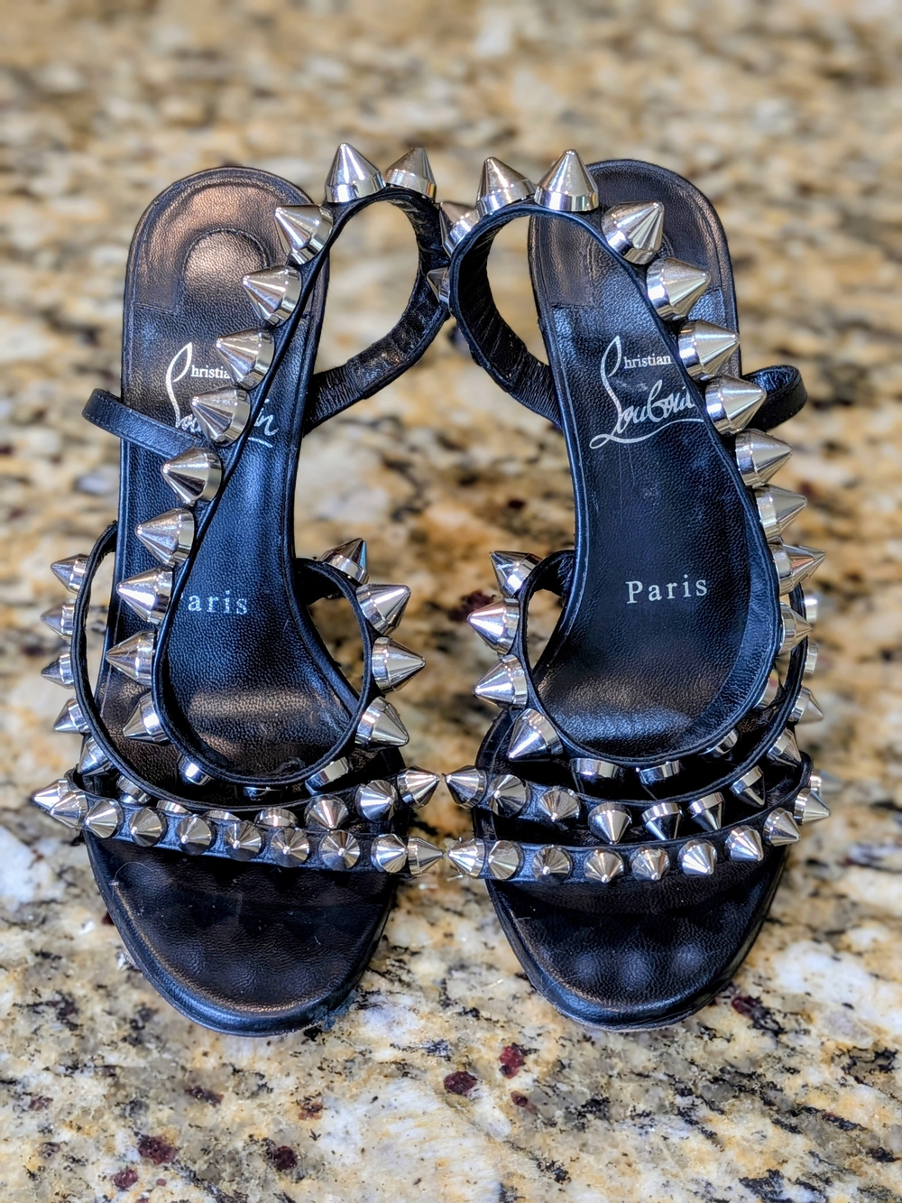 Christian Louboutin Black Leather Spike-Embellished Heels